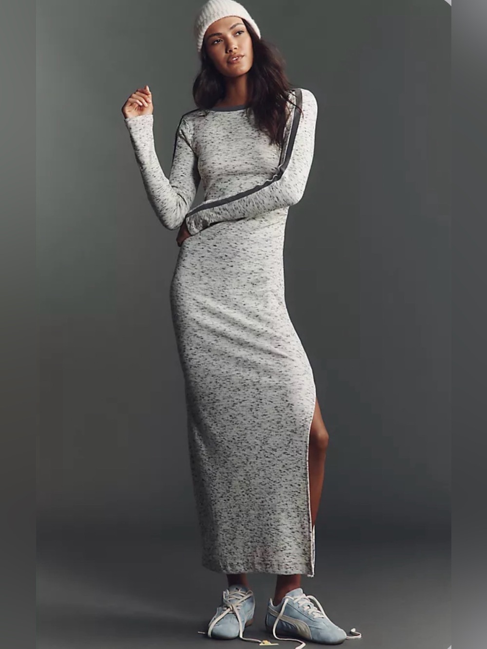 Daily Practice Anthropologie Gray Ribbed Midi Dress Size Small Cutout Back NWT